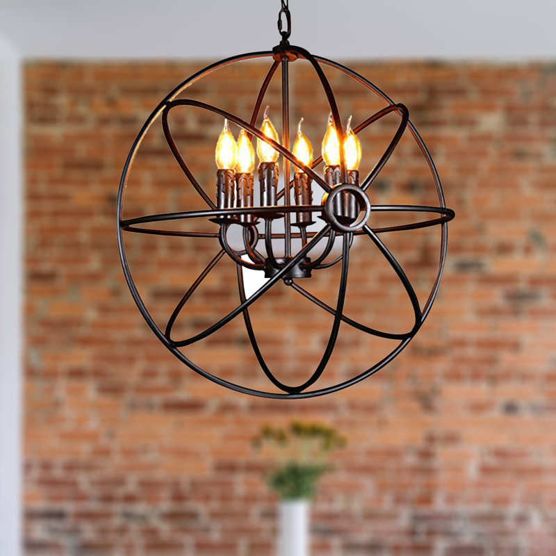 Luminaire sphère suspendu 6 lumières avec accents en fer forgé