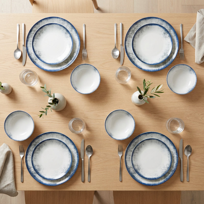 Service de vaisselle en porcelaine os bleu cobalt Artisan Weave (service de 24 pièces pour 6 personnes)