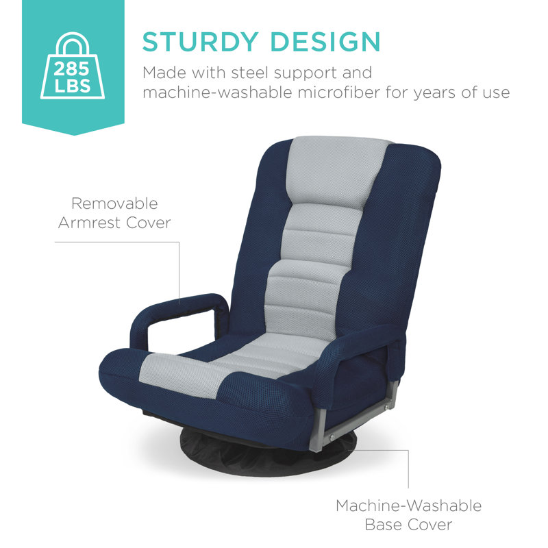 Alba 360-Degree Swivel Gaming Floor Chair w/ Armrest Handles, Foldable Adjustable Back, Blue/Gray