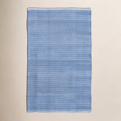 Herringbone French Blue White Outdoor Rug