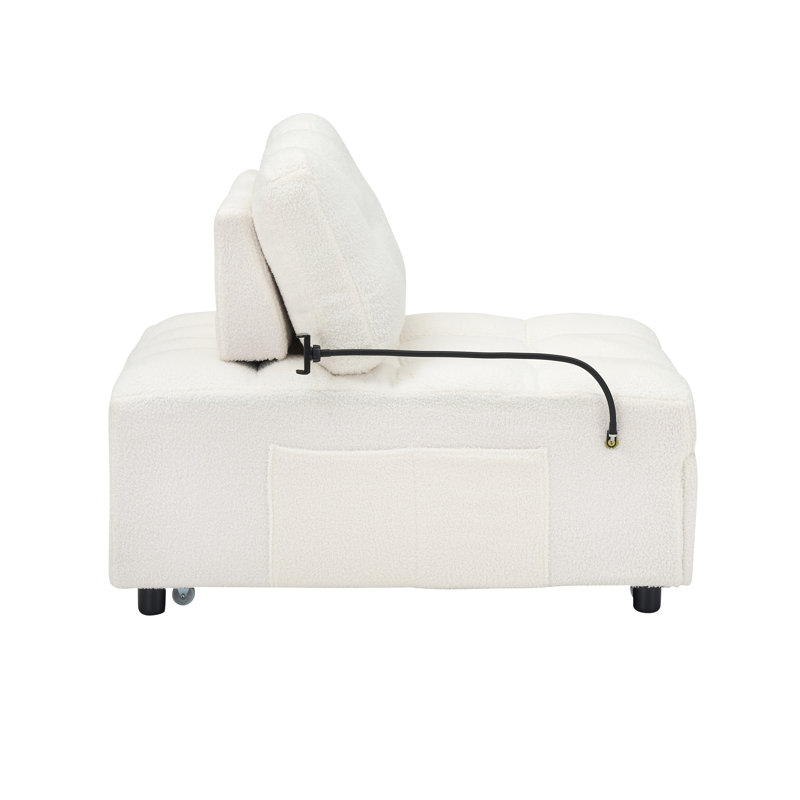 Canapé-lit convertible 3-en-1, fauteuil de repos inclinable en tissu Teddy, Blanc