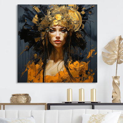 Or et noir «Queen of Gods Woman III» - art mural moderne
