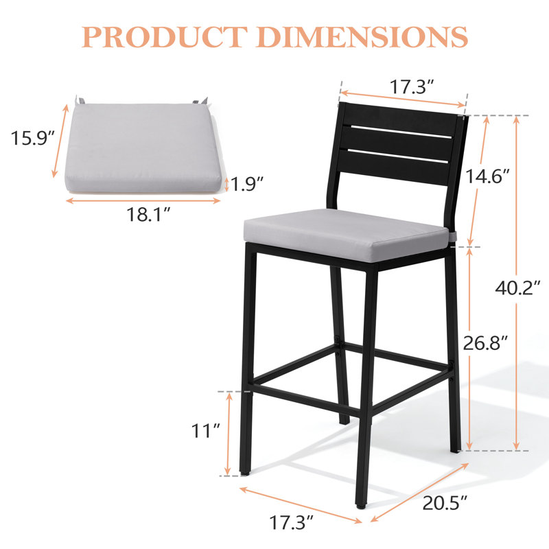 Tabouret de bar en métal avec coussin 28,5 po, Gris