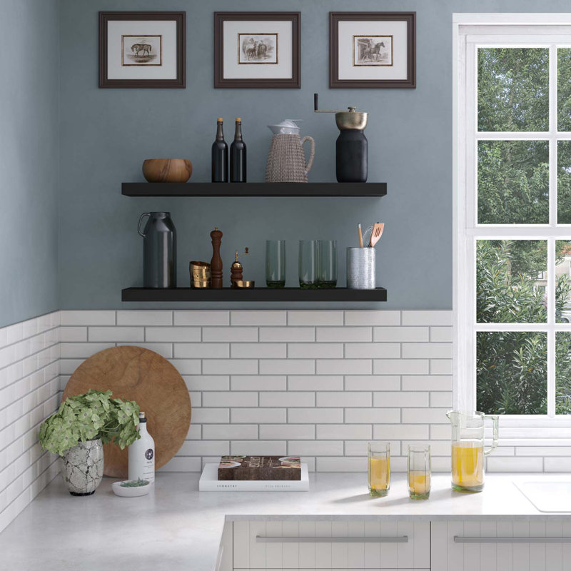 Black Wood Floating Wall Shelves Set with Invisible Brackets