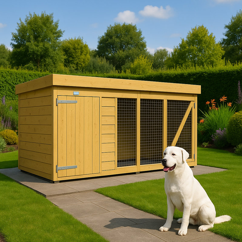 Dog Kennel and Run, 127cm H x 302cm W x 127cm D