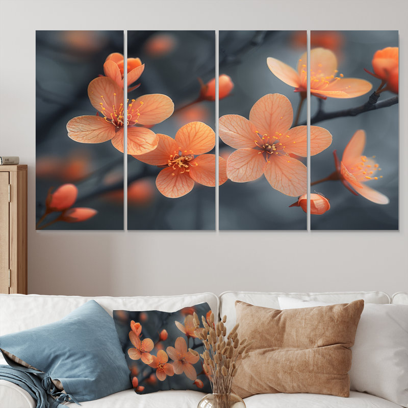 «Pastel Orange Cherry Blossom Photo», ensemble de reproduction d'art mural cerisier en fleurs, H 28 po x l 48 po
