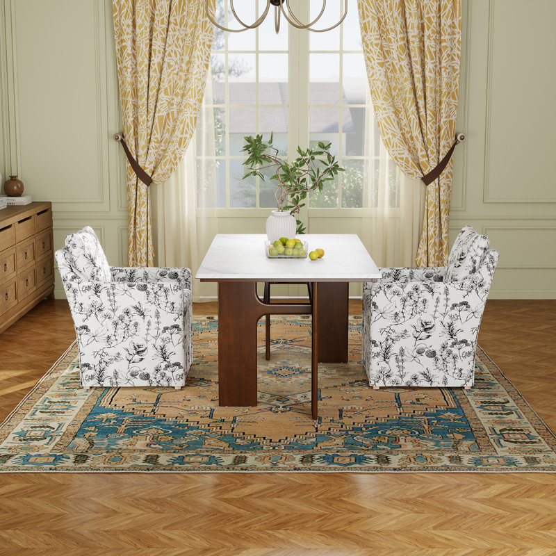 Dining Set Mid-Century Modern Wooden Table & Upholstered Chair Set For Home, Kitchen, Dining Room, 3 Pieces: Table, 2 Chairs