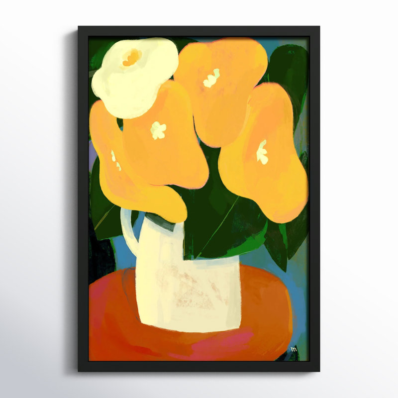 My Yellow Flowers Painting by StudioM, Black Framed, 25" H x 17.5" W x 1.25" D