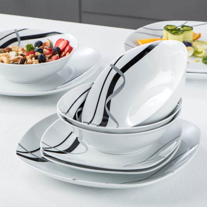 24 Piece Porcelain China Dinnerware Set - Service for 6