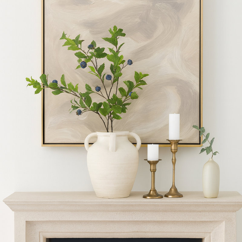 Vase de table en terre cuite rustique avec poignée pour décoration intérieure - vase de style pot de fleurs pour le salon, le bureau et l'entrée