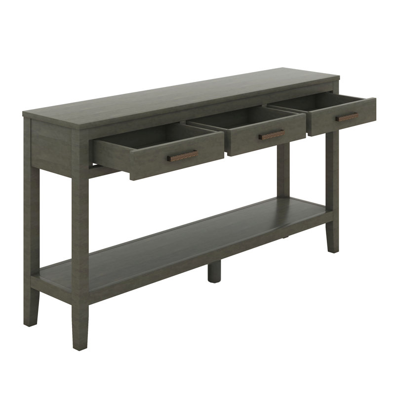 62.2'' Farmhouse Console Table With 3 Drawers, Painted Entryway Table With Open Bottom Shelf, Minimalist Sofa Table, Gray