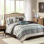 Couette 7 pièces bleu King - Motif géométrique, comprenant jupe de lit et garniture d'oreillers, design élégant, lavable à la machine