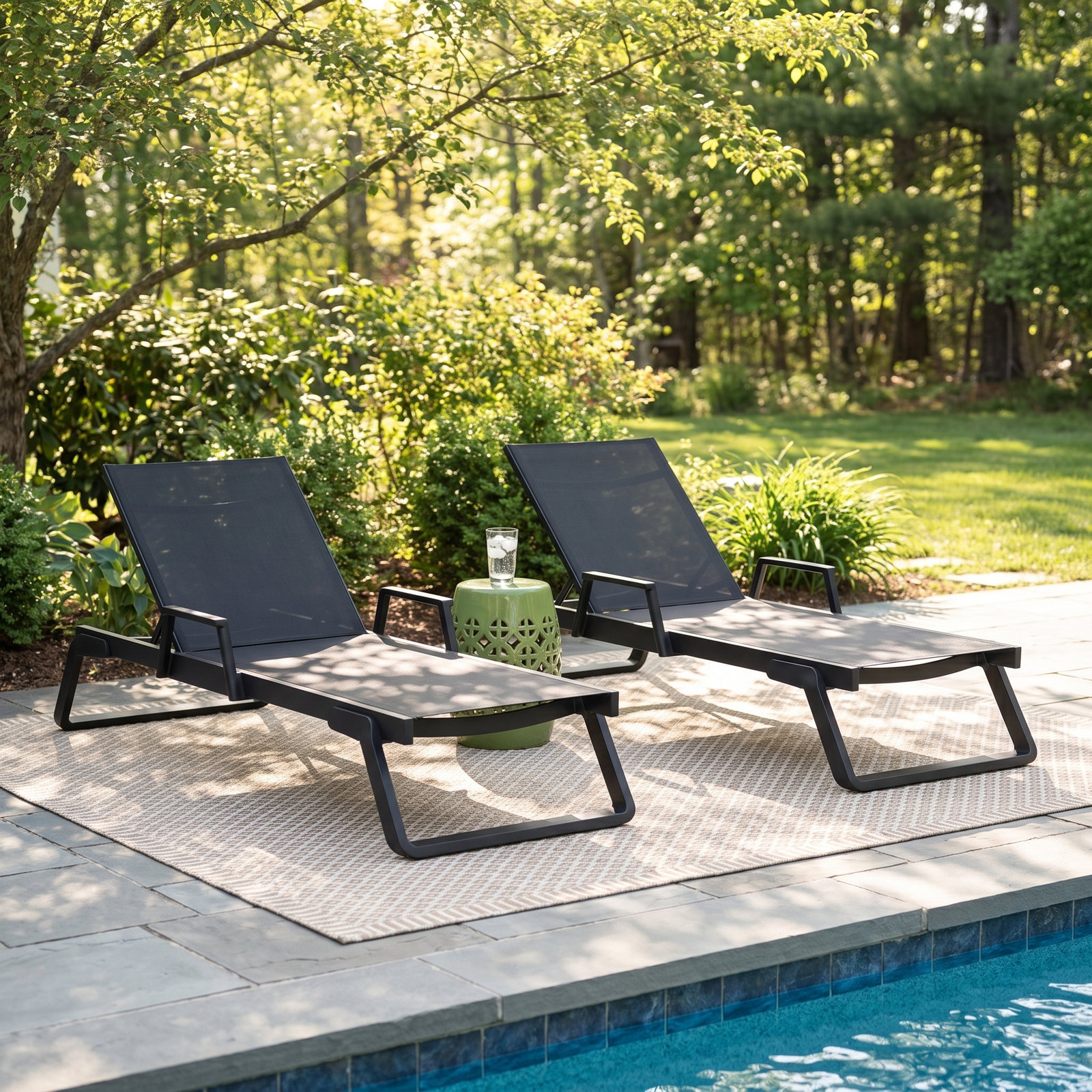Genelda 28" Patio Chaise Lounge, White/Taupe