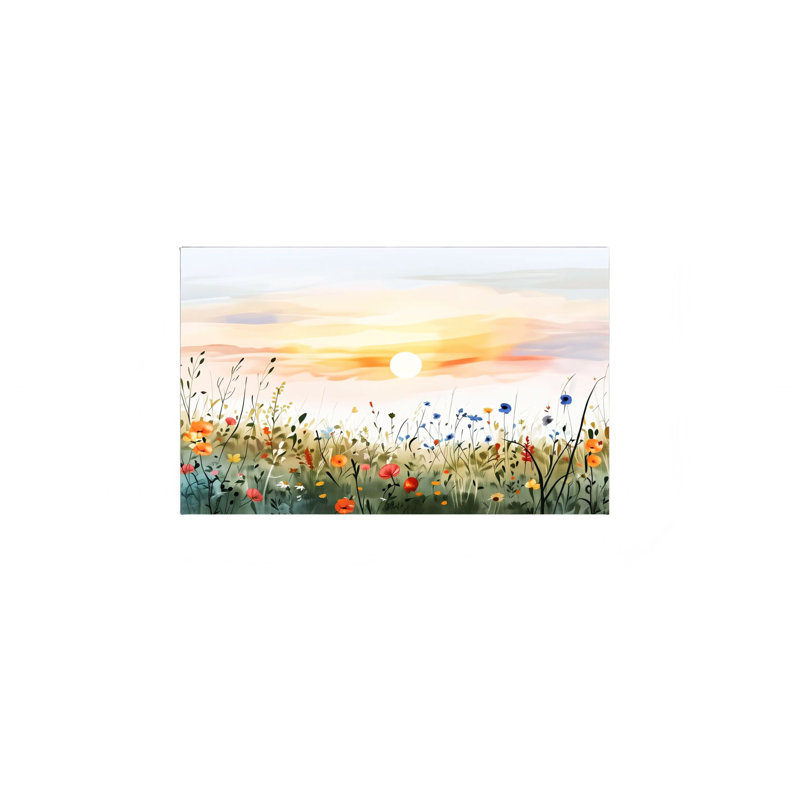 «Sunset Wildflower Field», cadre en bois à l'arrière, art mural paysage, l 36 po x L 24