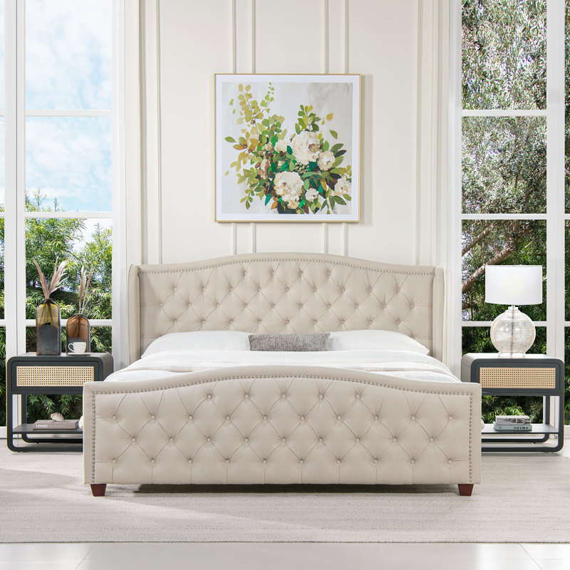 Aquilera Upholstered Wingback Bed, King, Sky Neutral Beige