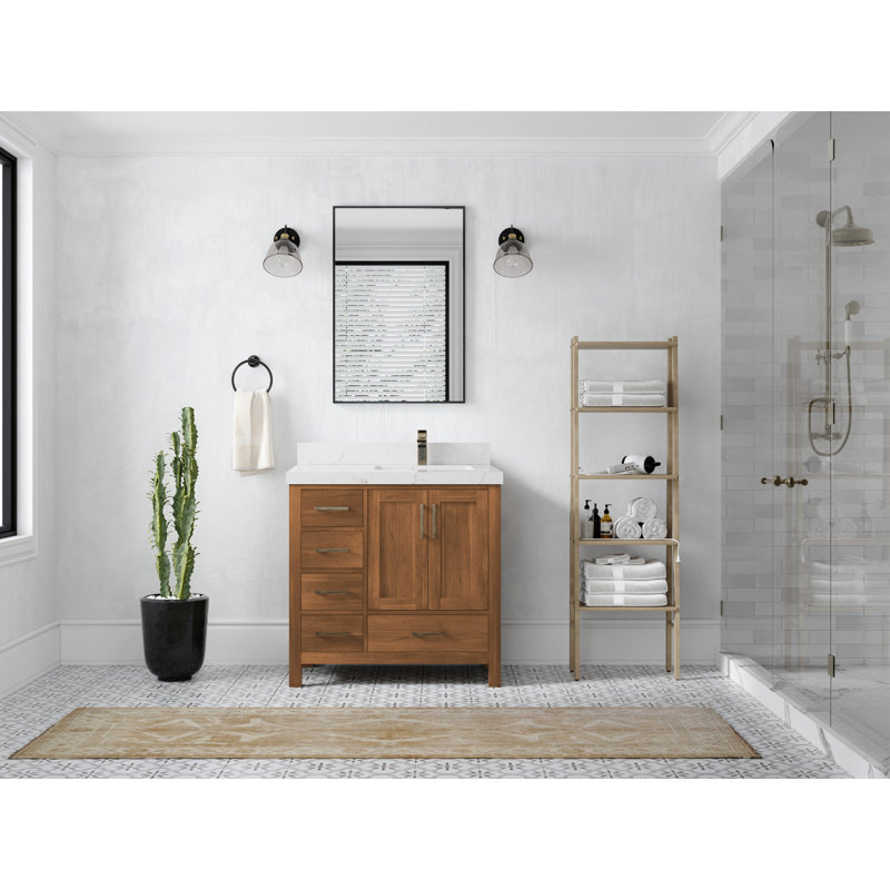 Ensemble de meuble-lavabo simple 36 po Malibu, Calacatta Nuvo Quartz