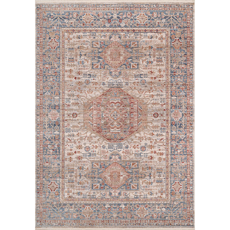 Tapis bleu / orange Brickley, Rectangle 5 pi 3 po x 7 pi 6 po