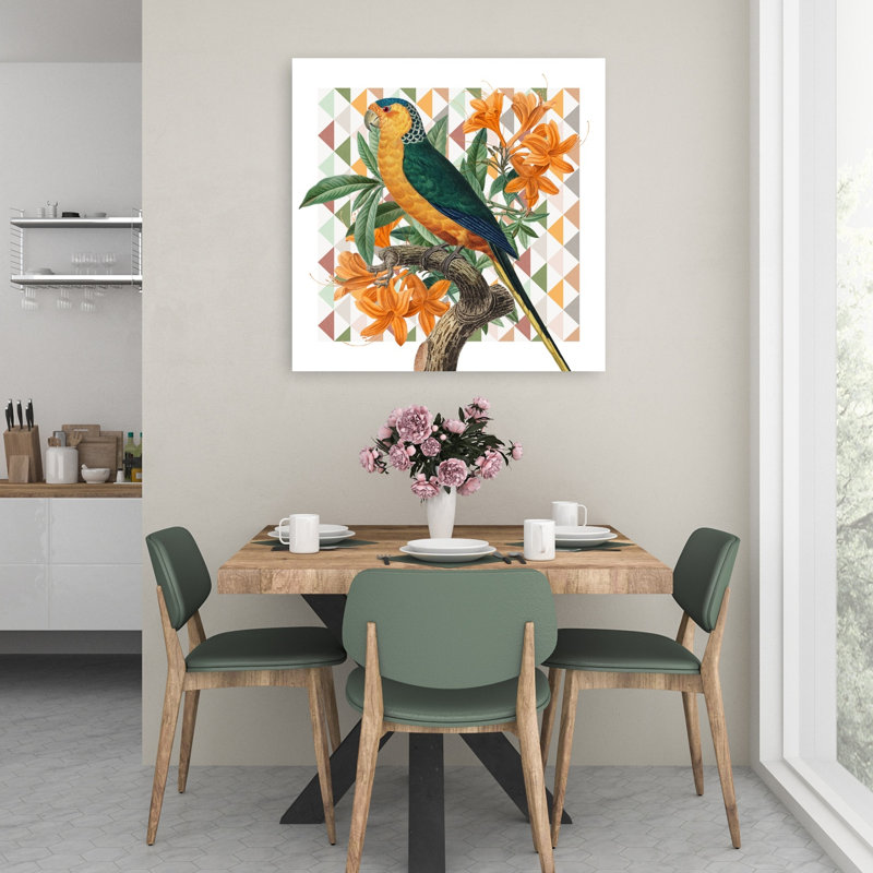 Vibrant Parrot Illustration Colorful Geometric Vibrant Bird Nature Tropical Wall Art Print 1 Piece Wrapped Canvas Wall Art