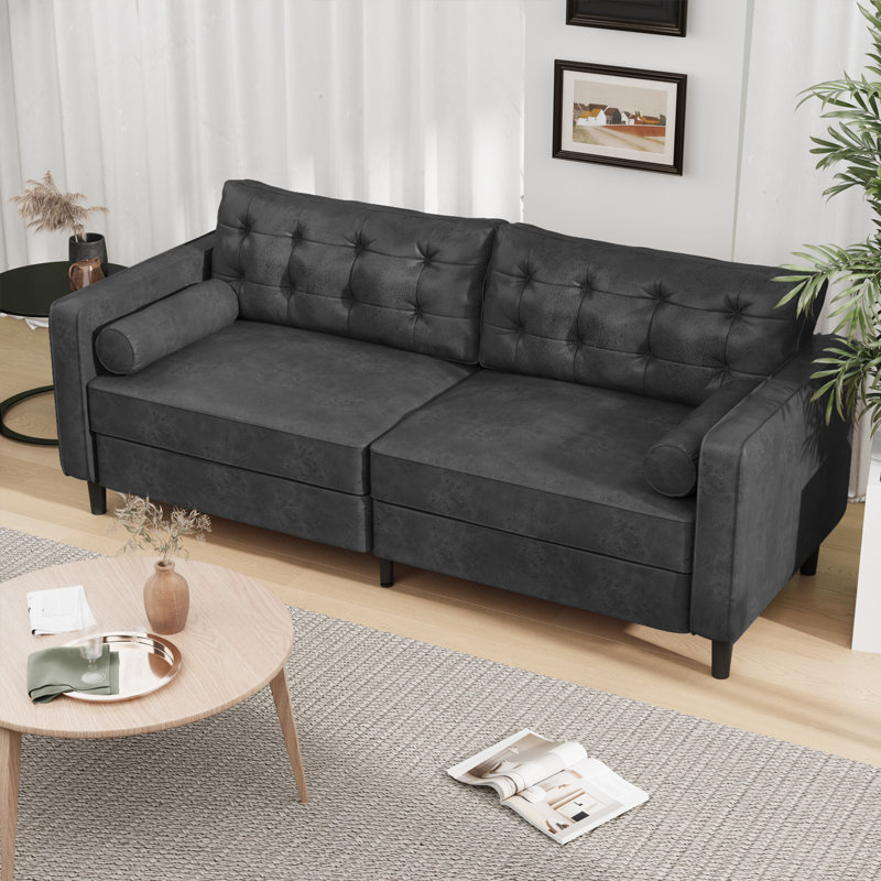 Palardy 4 Seater Faux Leather Sofa, Black