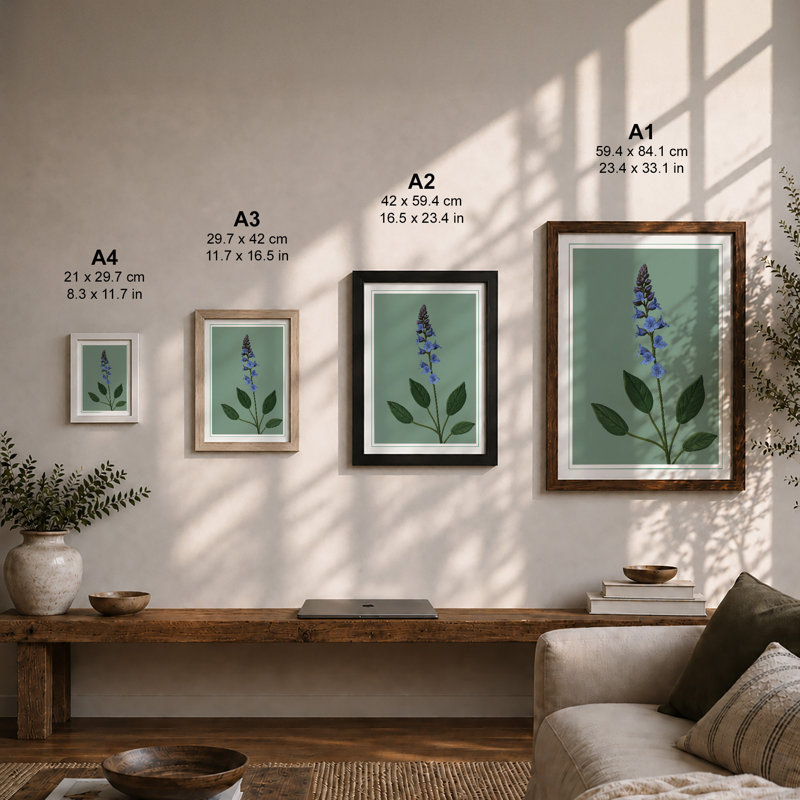 Purple Flower Spike Botanical - Framed Print, Unframed, A4 - 29.7 x 21.0 cm