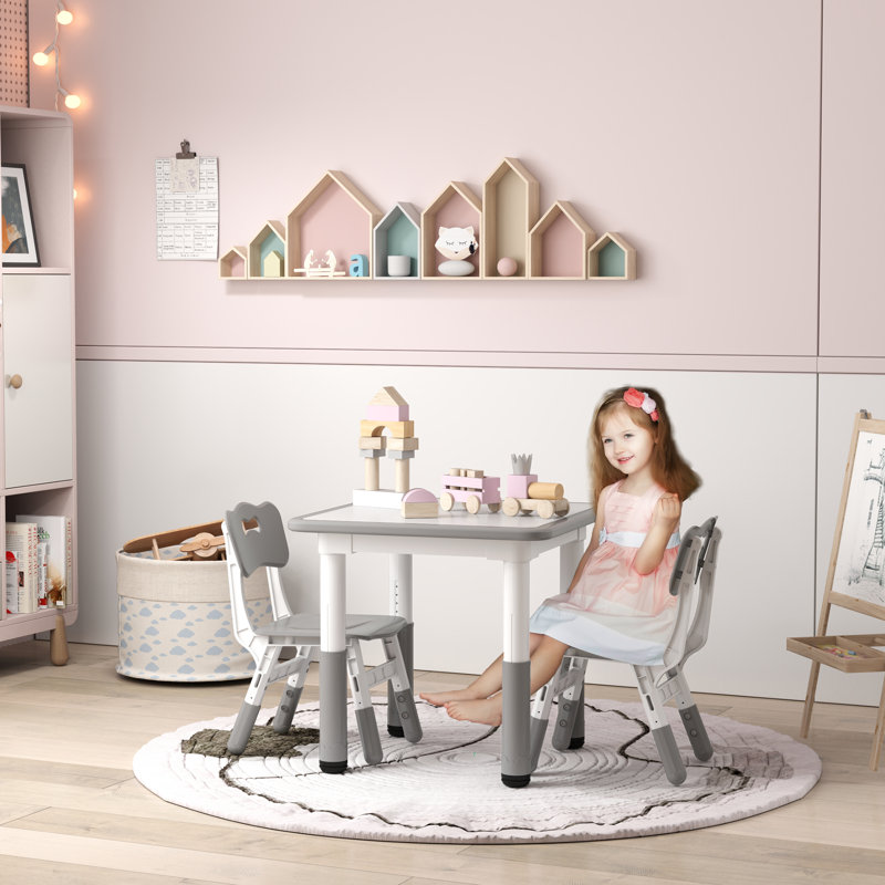 Selleck Kids 3 Piece Rectangular Play Or Activity Table and Chair Set, Grey