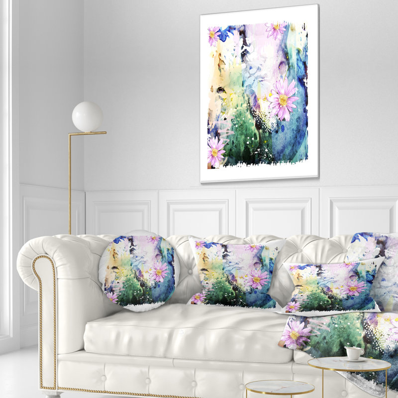 Coussin abstrait d’art floral, 18 po x 18 po, Coussin décoratif