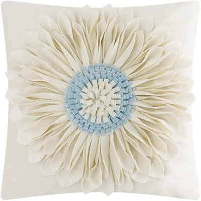 Appliqued Floral Accent Pillow Cover Sunflower Decorative Throw Pillow Case 18in