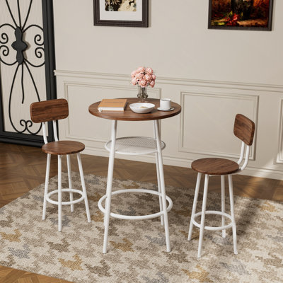 Ensemble de table de bar 3 pièces avec 2 tabourets de bar - Table de pub moderne avec dossiers et tablette de rangement