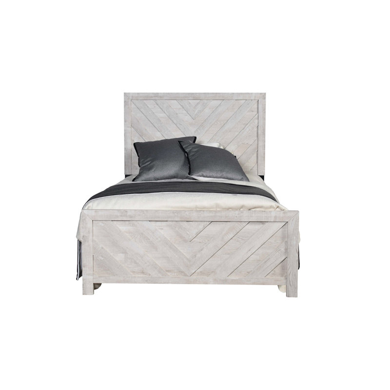 Lit double moderne de style moderne avec lit gris et tête de lit fonctionnelle en bois massif
