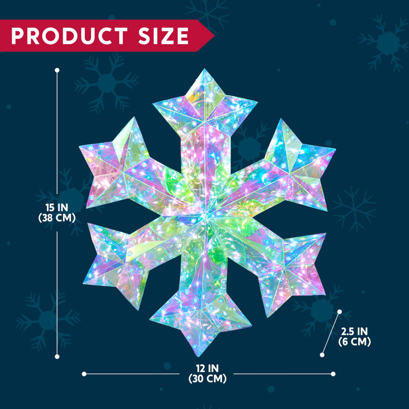 Flocon de neige 15 po Prismatic iridescent, 100 lumières DEL blanches fraîches