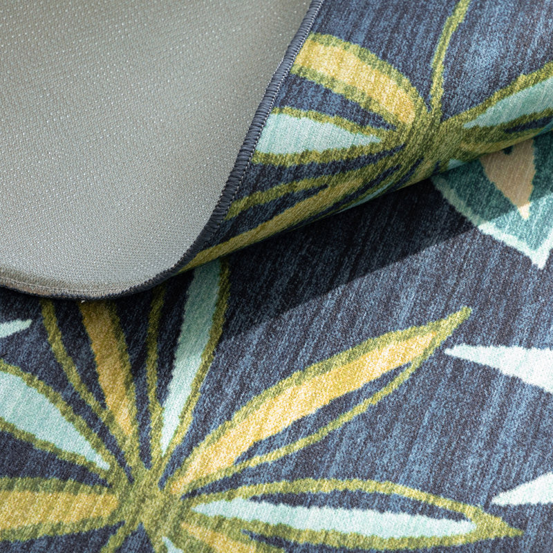 Tapis d'extérieur Floral Design Performance bleu / vert, Rectangle 7 pi 6 po x 9 pi 6 po