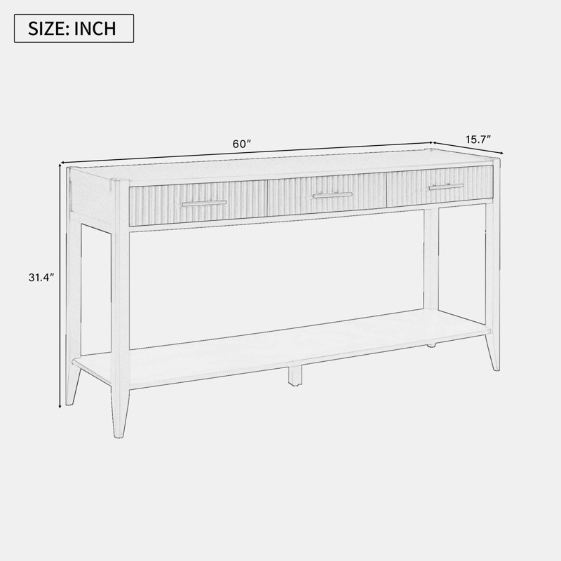 Alkan Stylish Console Table with Vertical Stripe Drawers and Bottom Shelf, Navy