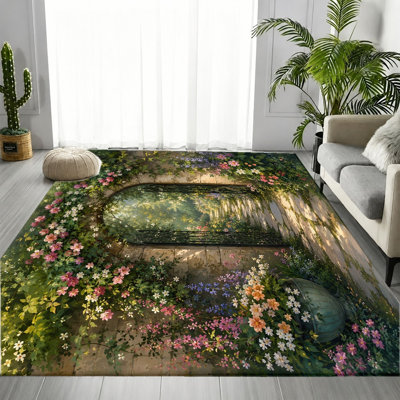 Tapis Floral Garden Archway, motif de paysage de fleurs, tapis antidérapant antidérapant, décoration intérieure pour le salon, la chambre à coucher, le couloir, le vestibule, l’appartement