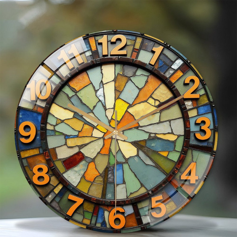 Stained Glass Wall Clock Art Home Decor Art - 12'' Modern Glass Wall Clock
