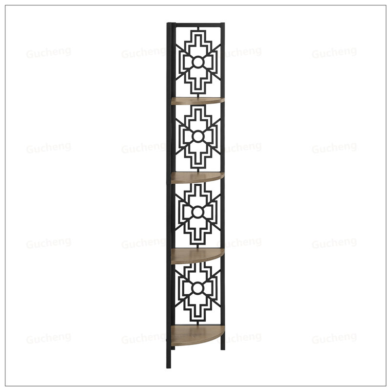 4-Tier Metal Etagere Bookcase With Evenly Spaced Wooden Shelves For Corner, Ideal For Home And Office Decor, Black