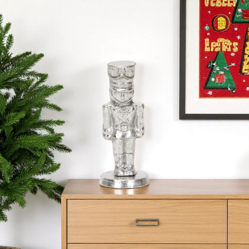 6" Silver Cast Iron Christmas Nutcracker Figurine