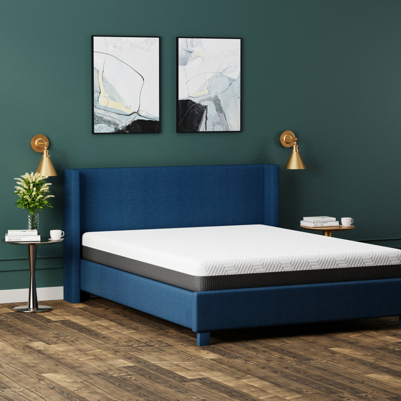 Matelas ferme de 8 pouces avec housse de refroidissement, mécanisme à changement de phase, mousse viscoélastique imprégnée de gel de 1 po, base à densité de 3 po et 4 po, fabrication en mousse ventilée blanche et grise