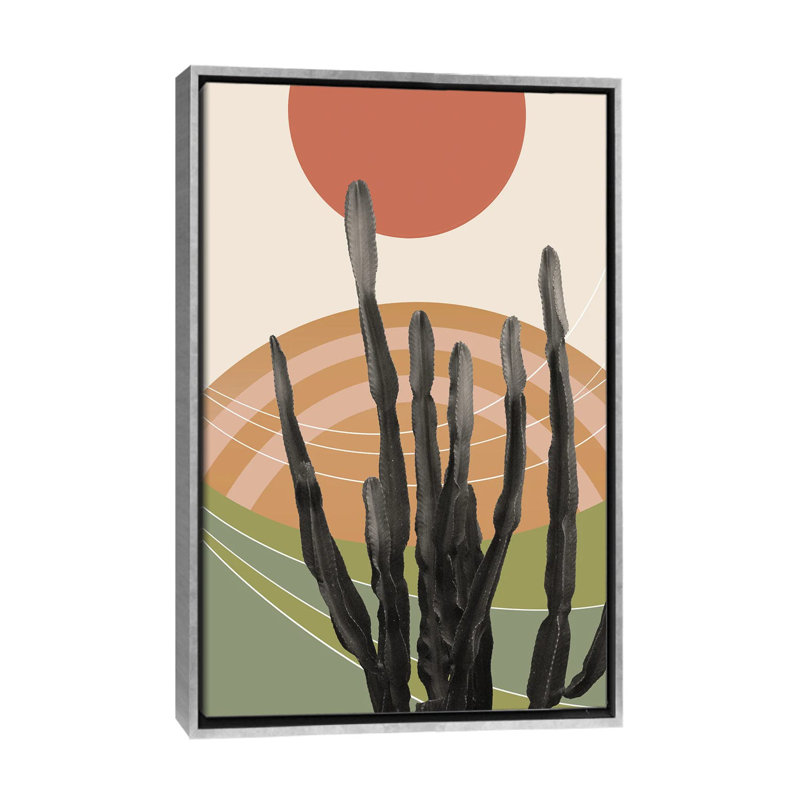 Cactus dans le désert III - reproduction d'art murale - toile encadrée, H 48 po x l 32 po, Argent argent