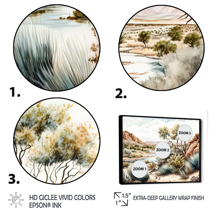 Arizona Desert Creek Scenery II - impression sur toile, H 24 po x l 32 po x P 1 po, Toile avec cadre flottant noir