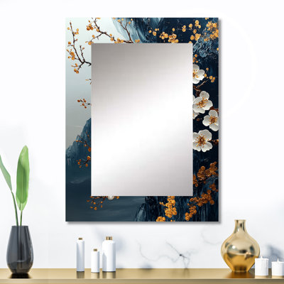 «Blue Cherry Blossom Branches On Mountain I» - miroir cerisier en fleurs, art mural