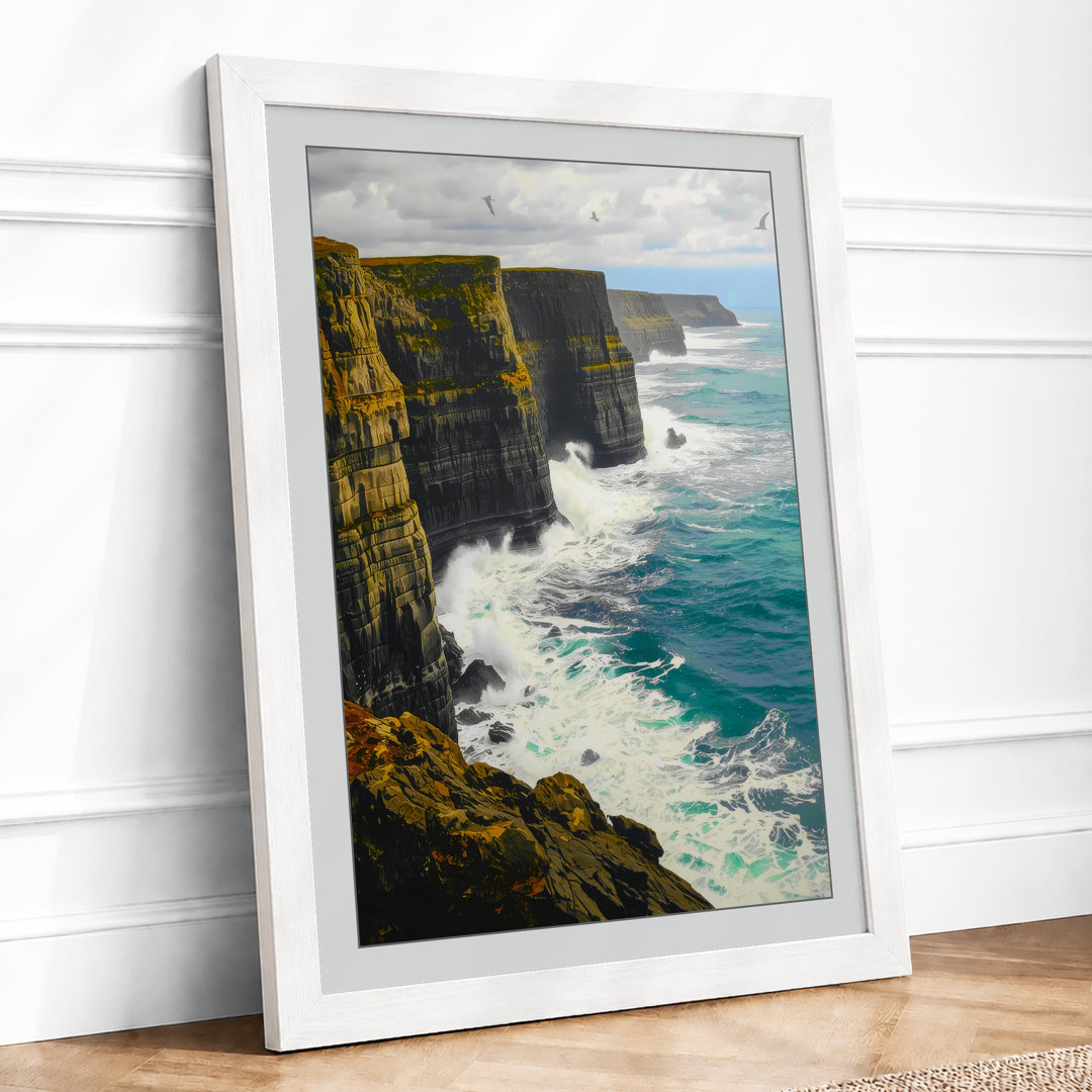 Cliffs and Crashing Waves Coastal - Framed Print