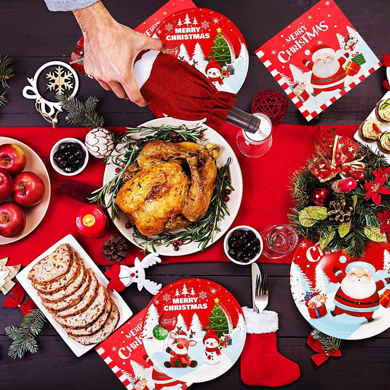 103x assiettes en papier de Noël serviettes de table jetables