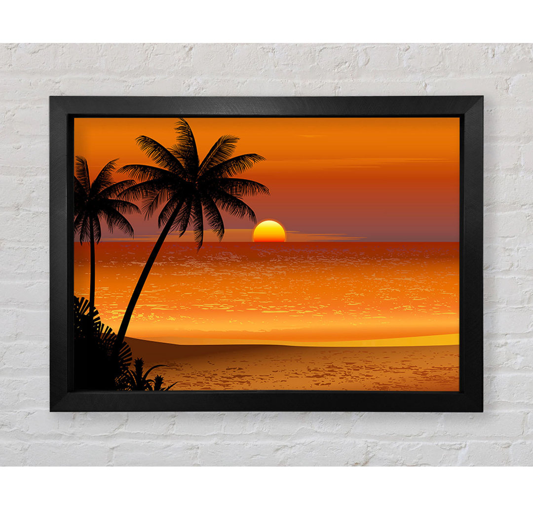 Gerahmtes Leinwandbild Orange Palm Tree Sun