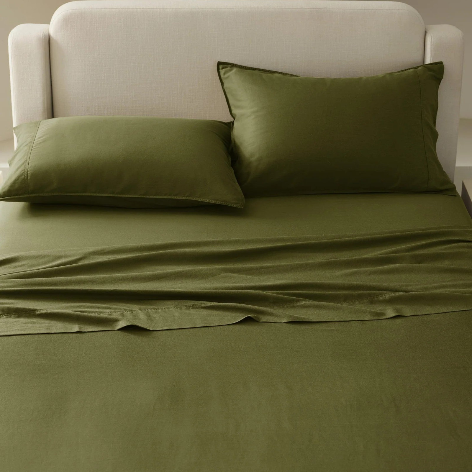 Double Stitch Sheet Set, Full Sheet Set, Olive Green
