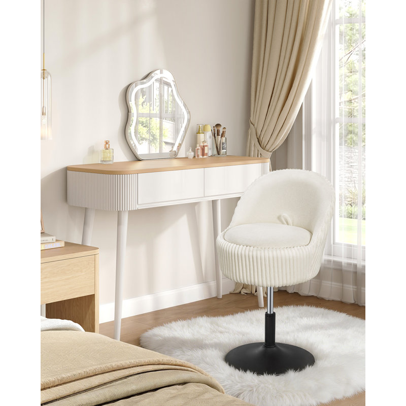 Vanity Chair with with Hidden Storage, Height Adjustable Dressing Table Chair, 360° Swivel with Backrest, Corduroy Dressing Table Stool for Bedroom