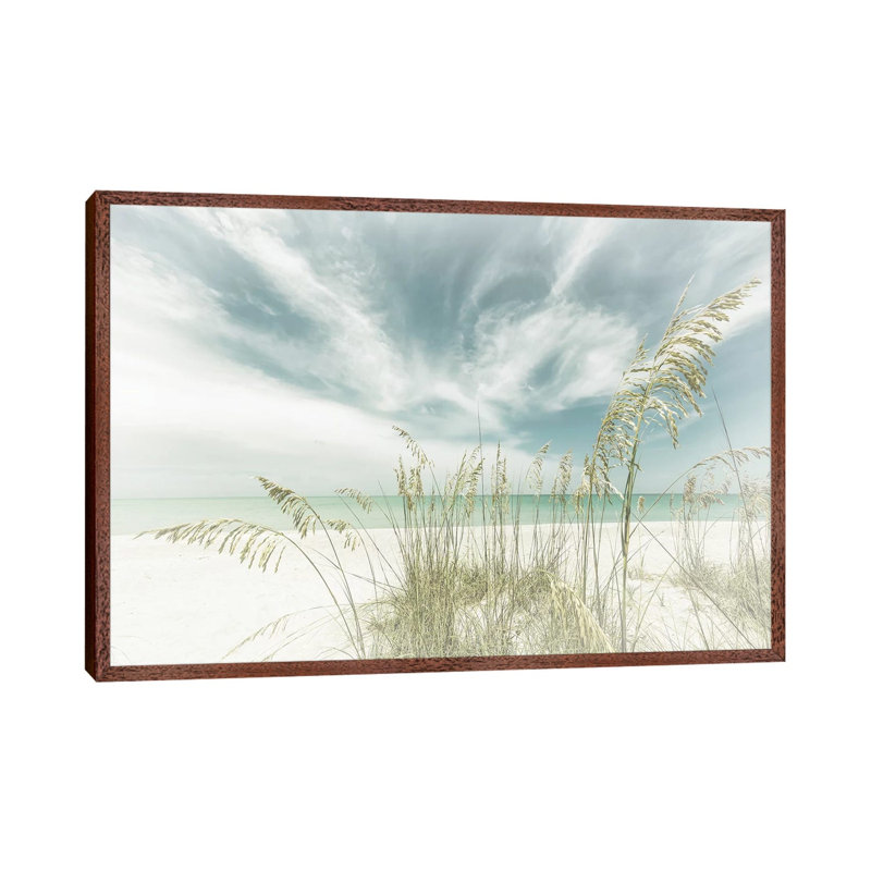 Heavenly Calmness On The Beach by Melanie Viola - Print on Canvas, Classic Brown Wood Framed