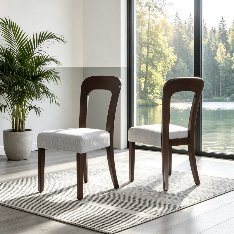 Ensemble de 2 chaises rembourrées confortables avec tissu gris et pieds en bois d'hévéa brun foncé, capacité de 330 lb