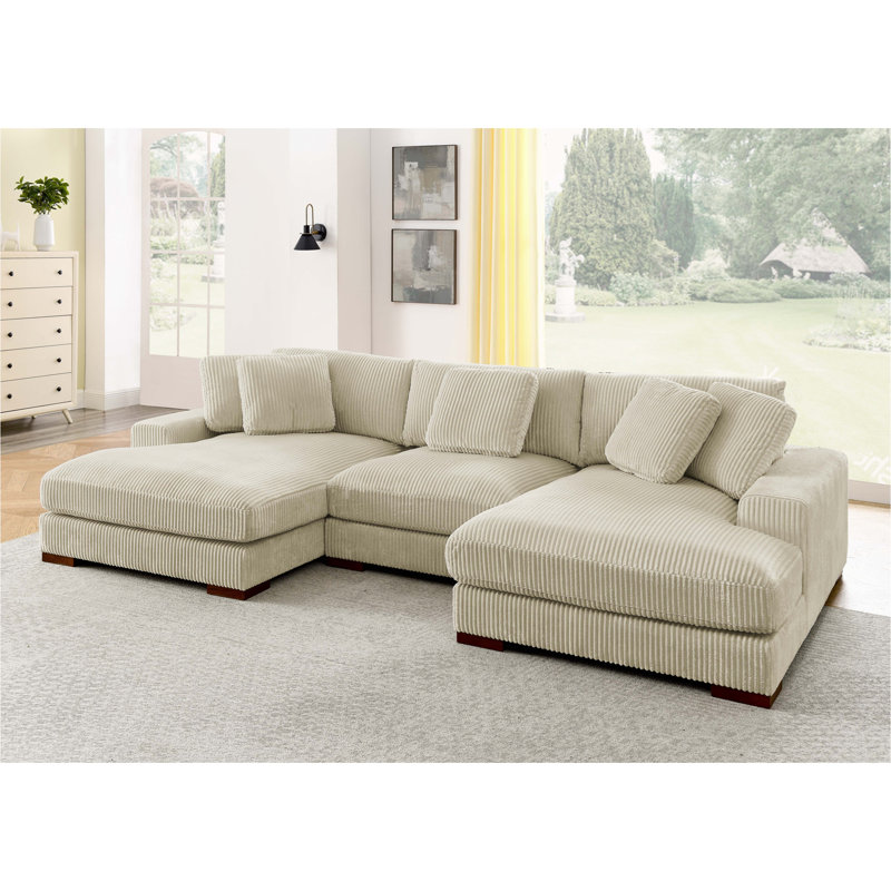 Grand canapé modulaire à double assise en velours côtelé Large Seating, Velours côtelé beige