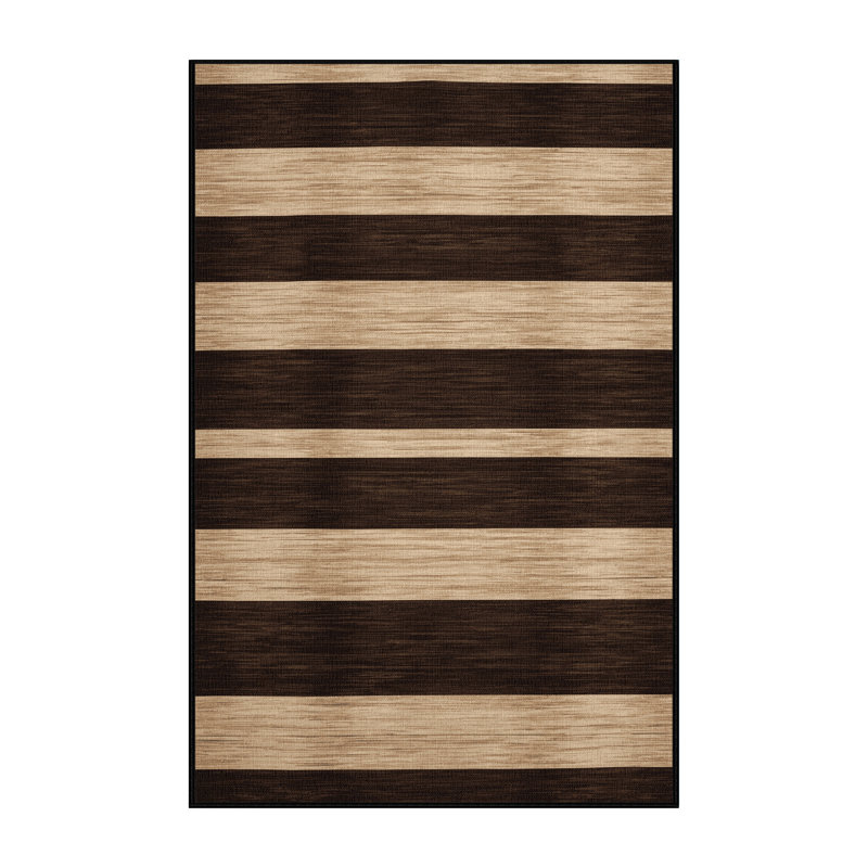 Tapis noir à rayures horizontales lavable à la machine, Rectangle 7 pi x 9 pi