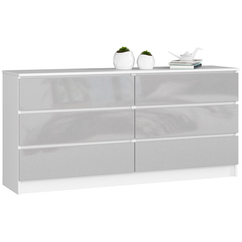 Elree 160cm W 6 - Drawer Chest of Drawers, Glossy Metallic